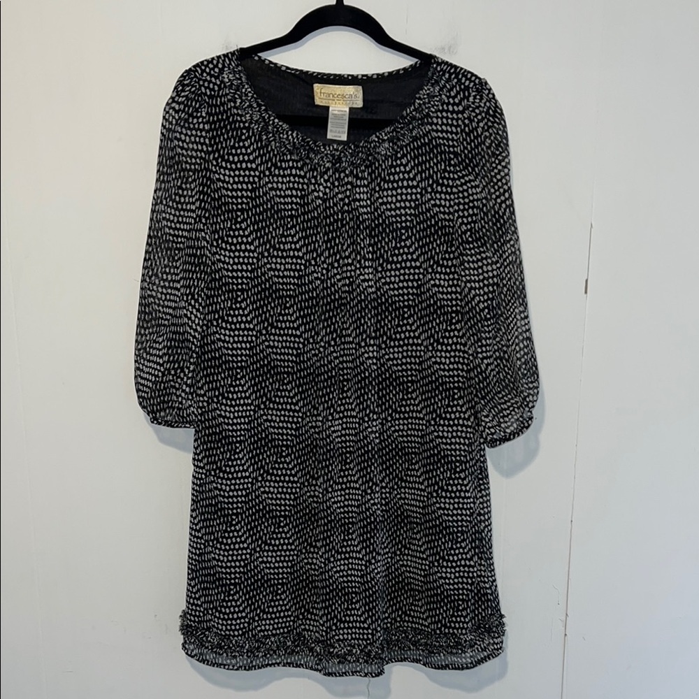 Francesca’s Collections 3/4 Sleeve Knee Length Black & White Dress T14*